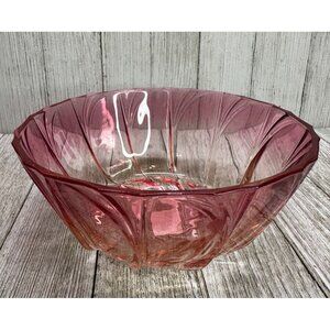 Anthropologie Vintage Style Glass Salad Fruit Serving Bowl Red Ribbed 5.5" DIA
